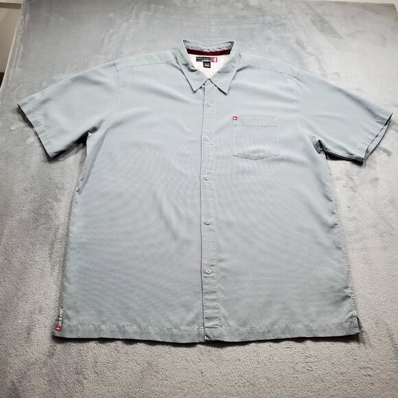 Quicksilver Button Up Short Sleeve Plaid Casual Dress Shirt Gray White Men Sz XL - Picture 1 of 13